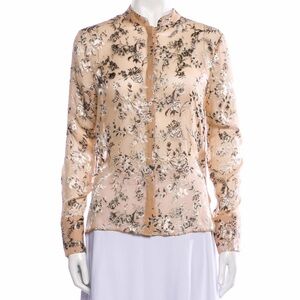 Alice + Olivia Floral Sheer Blouse - Peach and Black